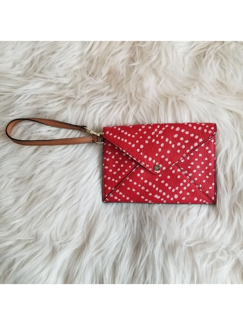 DVF Red and Pink Polka Dot Leather Envelope Wristlet